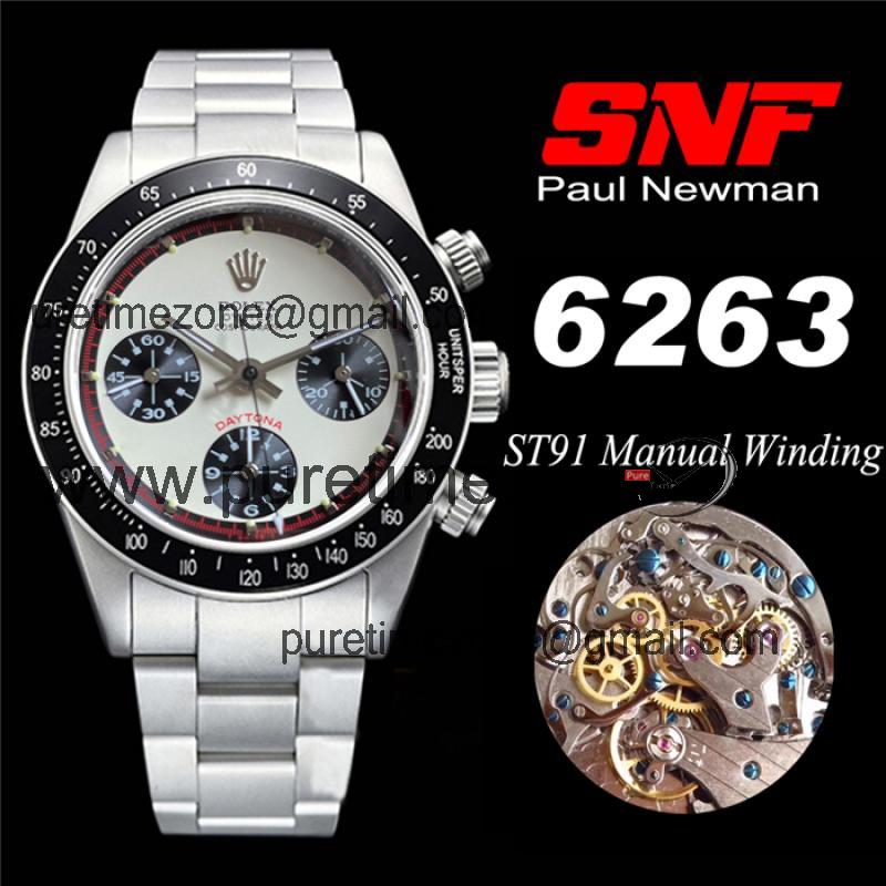 SNF "Paul Newman"Daytona 6263 Circa 1967 Rare Vintage ST91 Manual Winding Mens Watch White Dial SS Best Edition-E