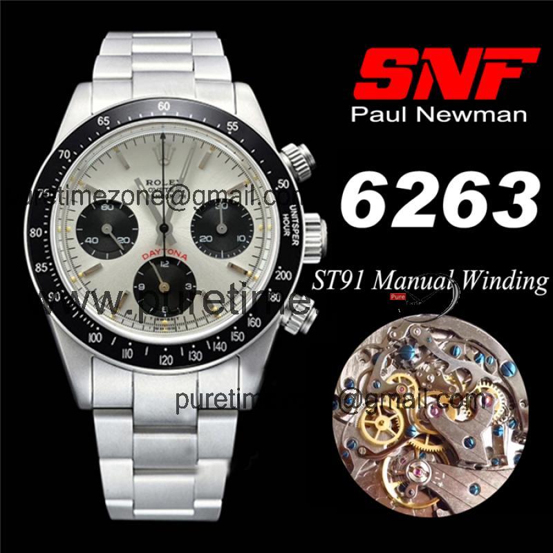 SNF "Paul Newman"Daytona 6263 Circa 1967 Rare Vintage ST91 Manual Winding Mens Watch Silver Dial SS Best Edition-F