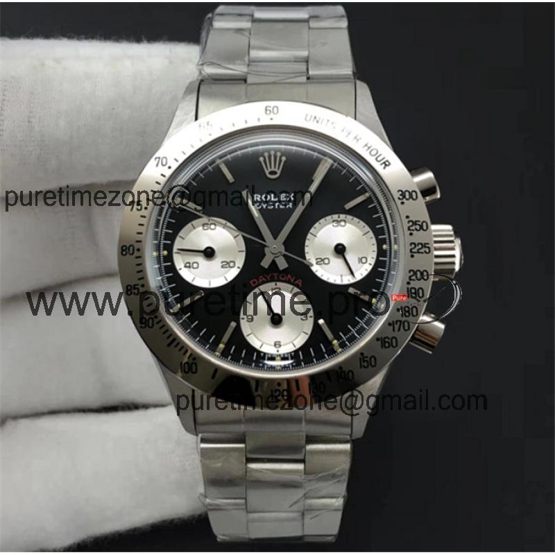 SNF "Paul Newman"Daytona 6263 Circa 1967 Rare Vintage ST91 Manual Winding Mens Watch Black Dial SS Best Edition G