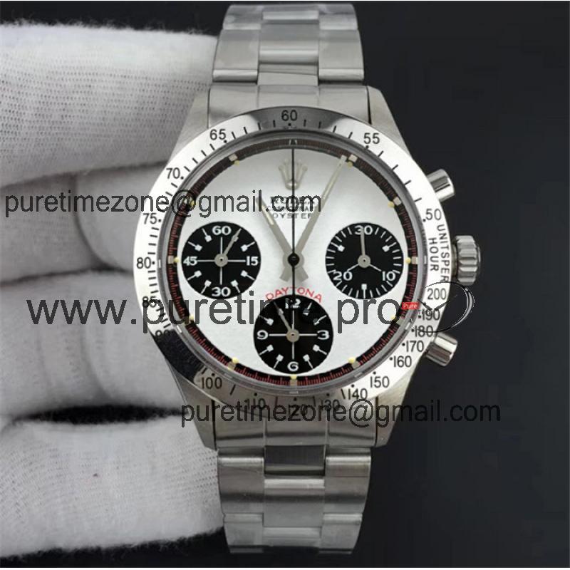 SNF "Paul Newman"Daytona 6263 Circa 1967 Rare Vintage ST91 Manual Winding Mens Watch White Dial SS Best Edition-H