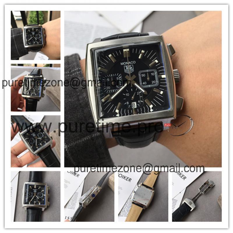 Replica Carrera  Japan Quartz​ chronograph​ Mens Watch Black Dial Leather Strap