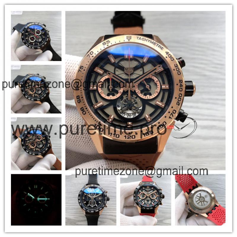 Replica Carrera  Japan Quartz​ chronograph​ Mens Watch Skeleton Dial  Rubber Strap