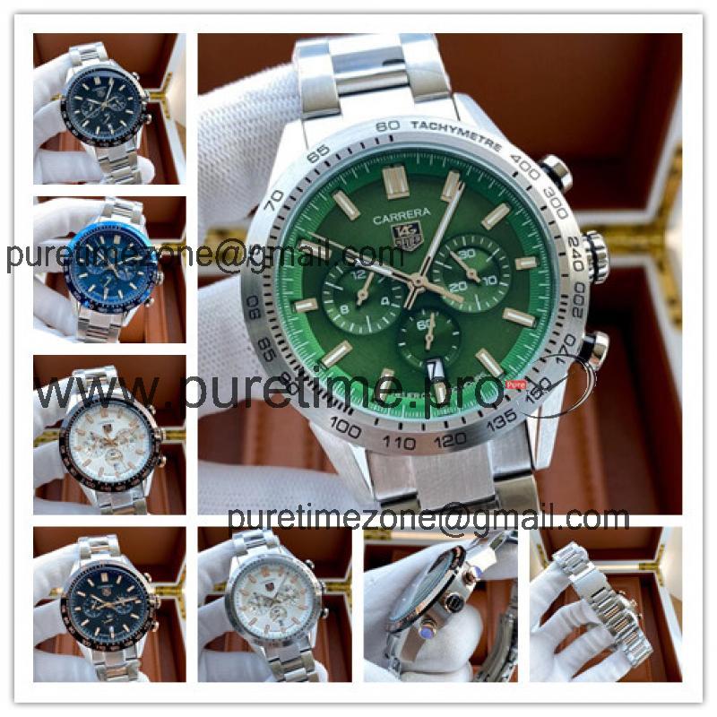 Replica Carrera Japan vk Quartz chronograph Mens Watch Green Dial Stainless steel C