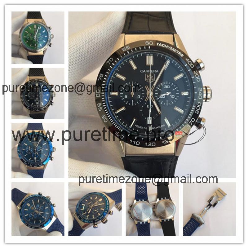 Replica Carrera Japan Quartz chronograph Mens Watch Black Dial Rubber Strap C