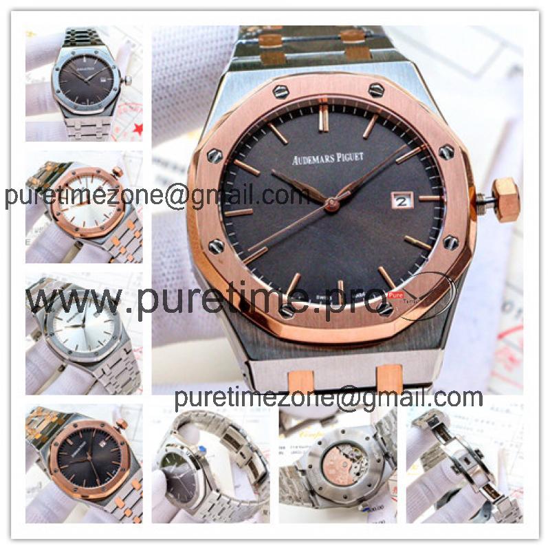 Royal Oak Japan Miyota 8215 Automatic Mens Watch Gray Dial Two Tone Rose Gold Bracelet    C10