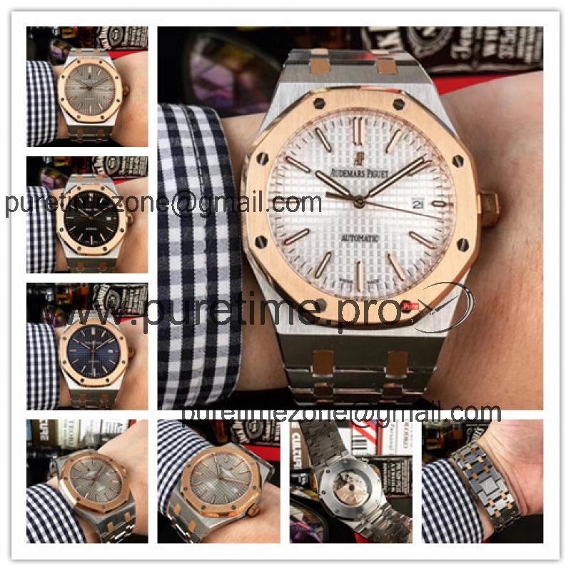 Royal Oak A21J Automatic Movement  Mens Watch  White Dial Two Tone Rose Gold Bracelet B E18