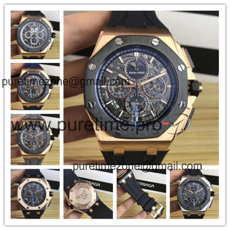 Royal Oak Japan  Quartz chronograph Mens Watch Black Dial Rubber Strap A E37