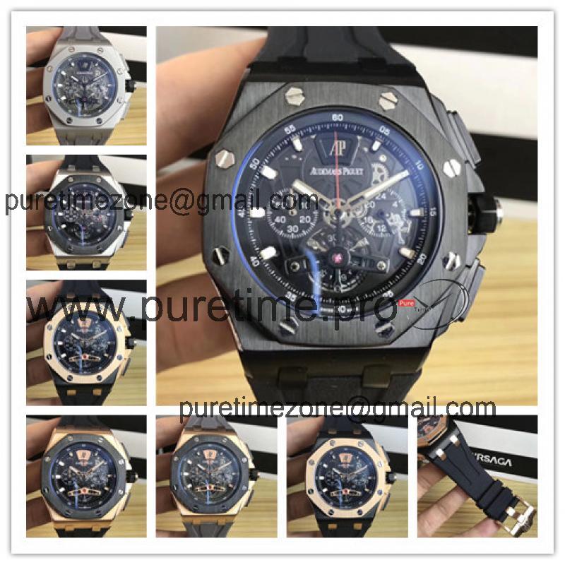 Royal Oak Japan  Quartz chronograph Mens Watch Black Dial Rubber Strap C E37