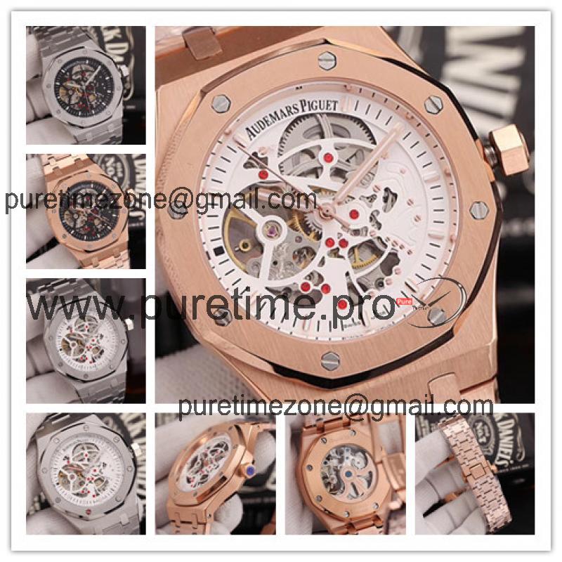 Replica  Royal Oak A21J Automatic Movement   Mens Watch White Dial Rose Gold E43