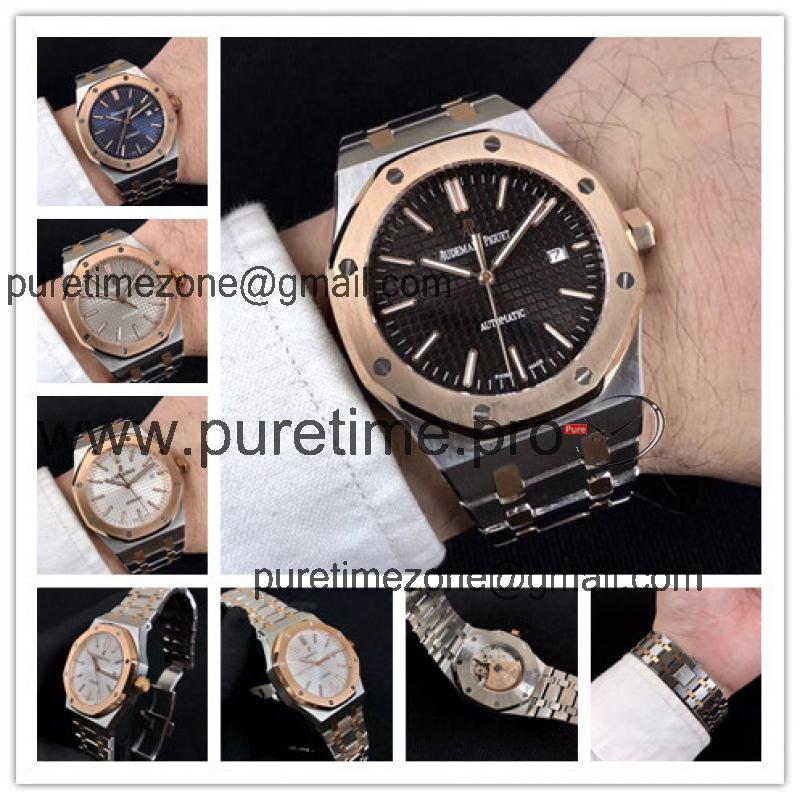 Replica  Royal Oak A21J Automatic Movement   Mens Watch Black Dial Two Tone Rose Gold B E46