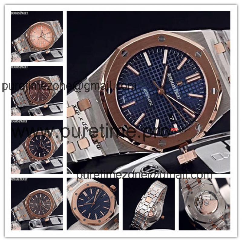 Replica  Royal Oak A3120 Automatic Movement   Mens Watch Blue Dial Two Tone Rose Gold F E59