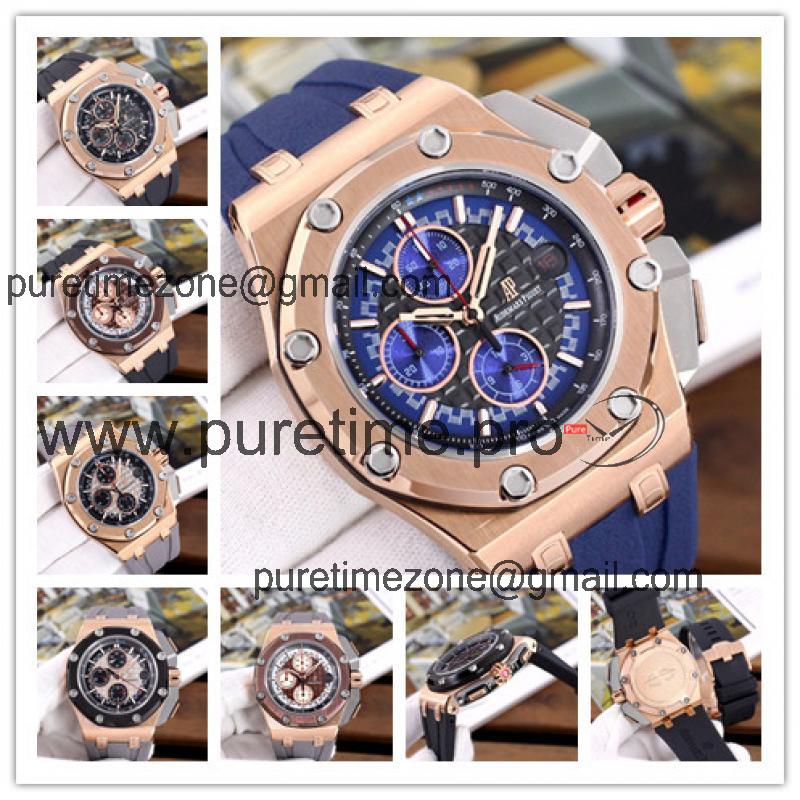 Replica  Royal Oak Japan vk Quartz chronograph Mens Watch Blue Dial  Rubber Strap A E64