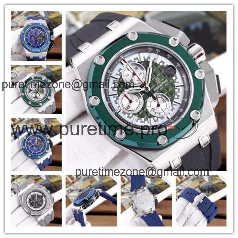 Replica  Royal Oak Japan Quartz chronograph Mens Watch Green Dial  Rubber Strap B E64