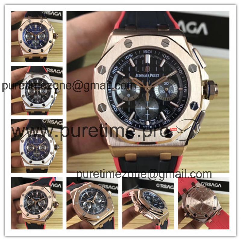 Replica  Royal Oak Japan Quartz chronograph Mens Watch  Black Dial Rubber Strap A E80