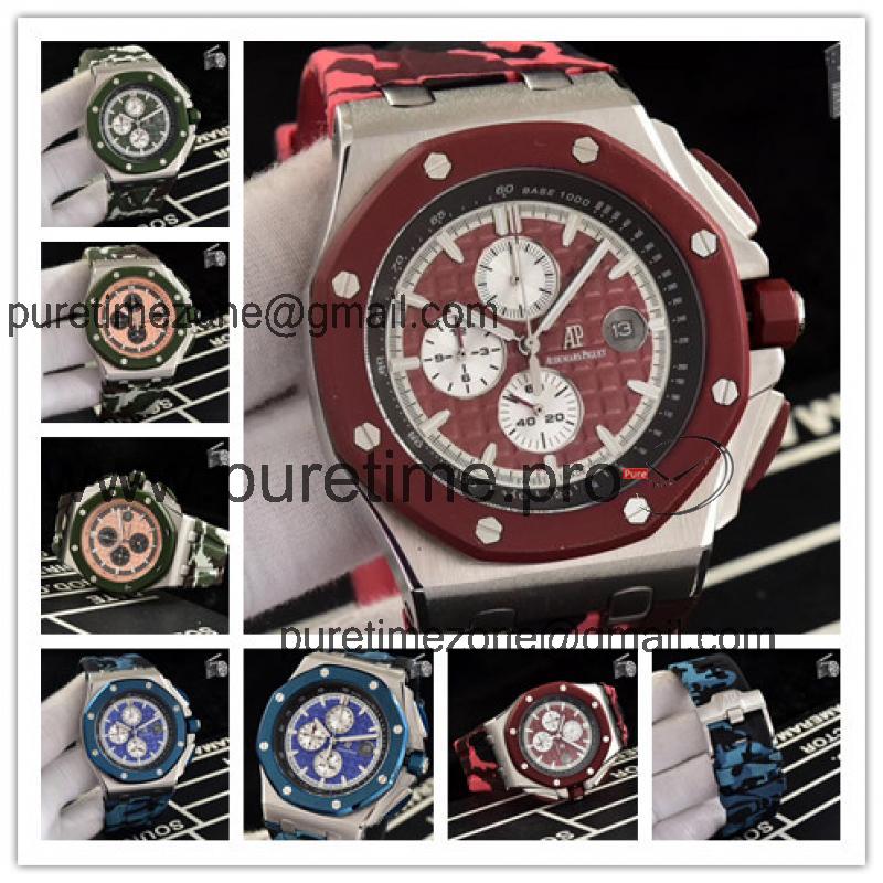 Replica Royal Oak Japan Quartz  chronograph Mens Watch Red Dial Rubber Strap A  E86