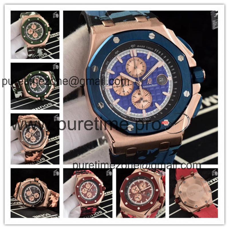 Replica Royal Oak Japan Quartz chronograph Mens Watch  Blue Dial Rubber Strap B E86