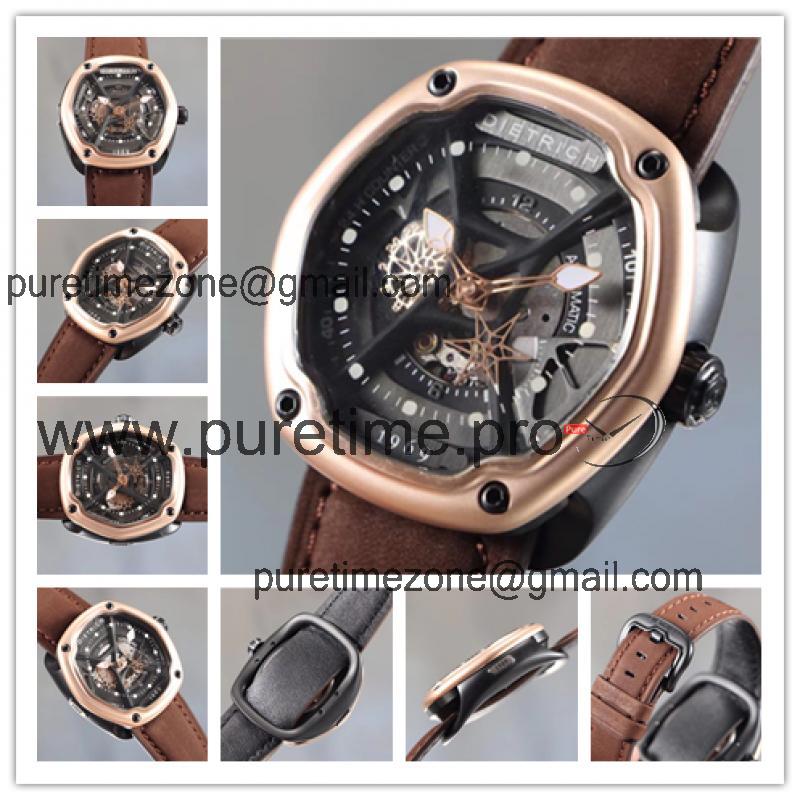 Replica Dietrich Organic Time Miracle OT-M Miyota 82S7 Automatic Mens Watch PVD RG Leather Brown