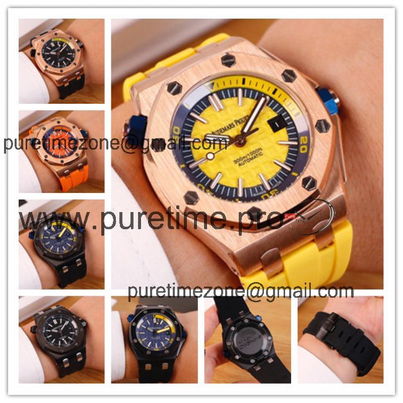 Replica  Royal Oak  A21J Automatic Movement  Mens Watch  Yellow Dial Rubber Strap C E95