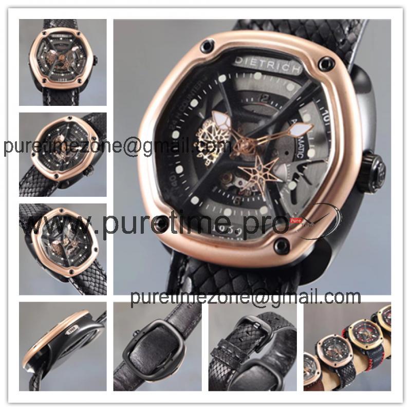 Replica Dietrich Organic Time Miracle OT-M Miyota 82S7 Automatic Mens Watch PVD RG Leather Black