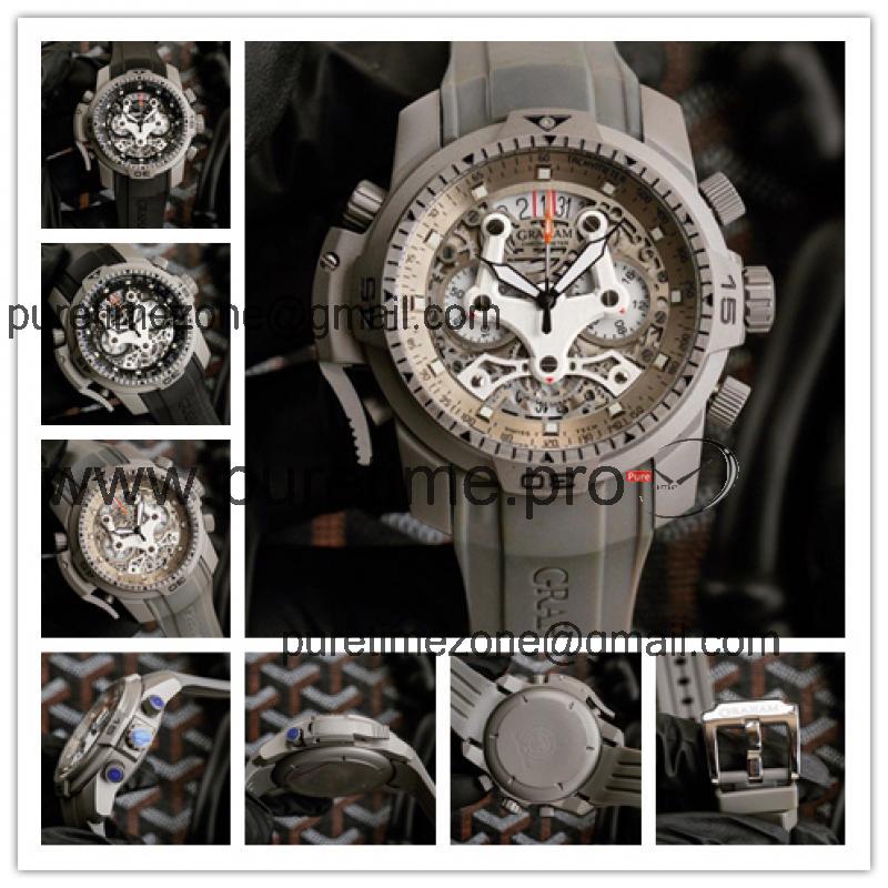 Replica Chronofighter Japan Quartz Chronograph Mens Watch Skeleton Dial SS Gray Rubber Strap