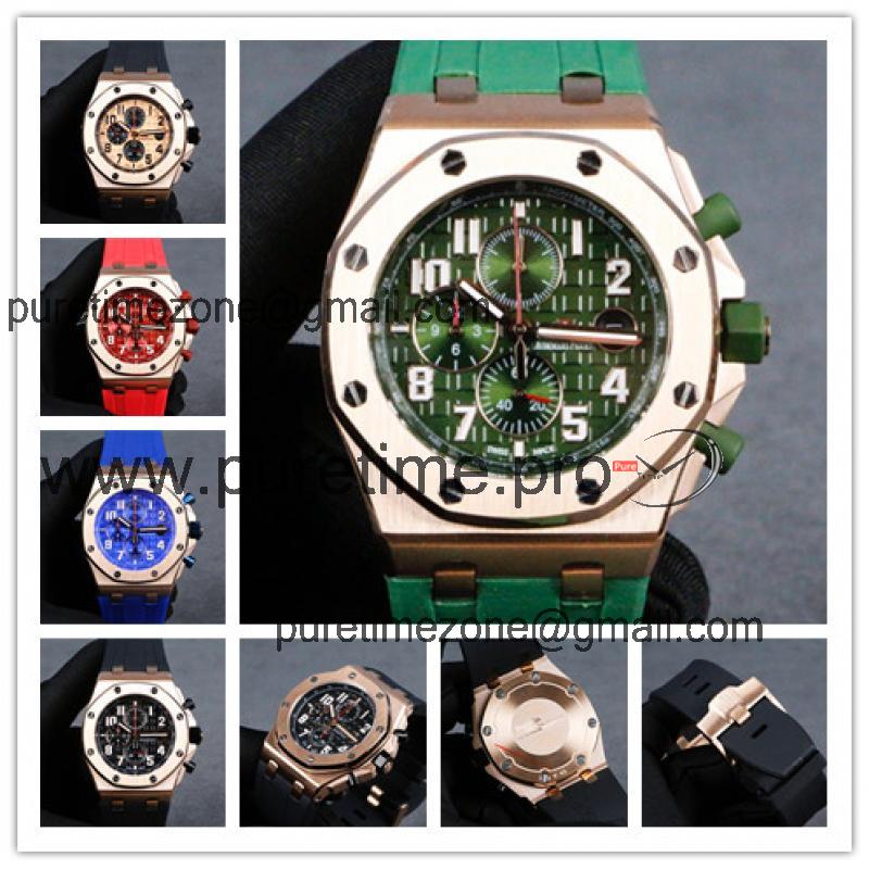 Replica  Royal Oak  Japan VK Quartz chronograph   Mens Watch Green  Dial Rubber Strap B  E101