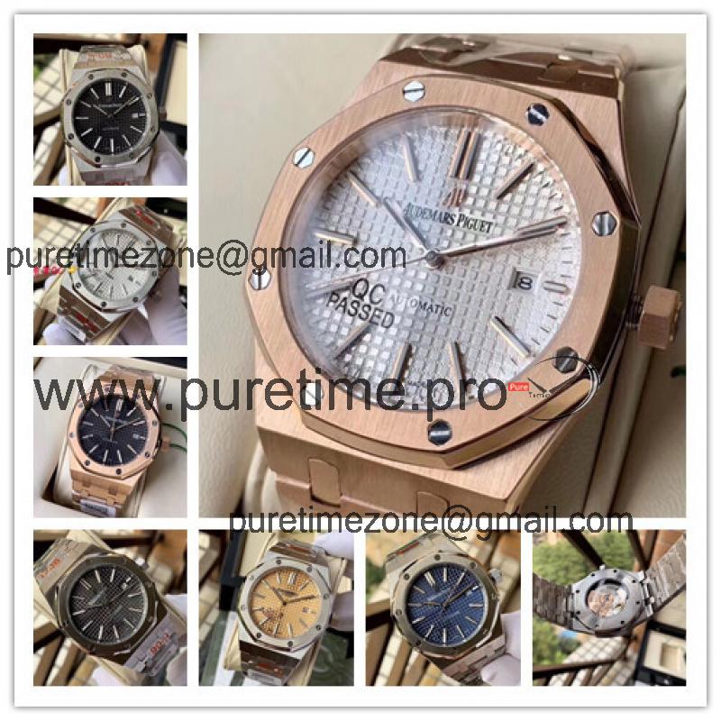 Replica  Royal Oak  A21J Automatic Movement Mens Watch White Dial Rose Gold E116