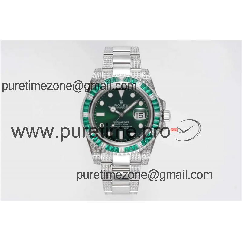 ROF 116610 Submariner A2836 Automatic Mens Watch Green Dial 904L Steel Diamond Bezel And Bracelet Best Edition