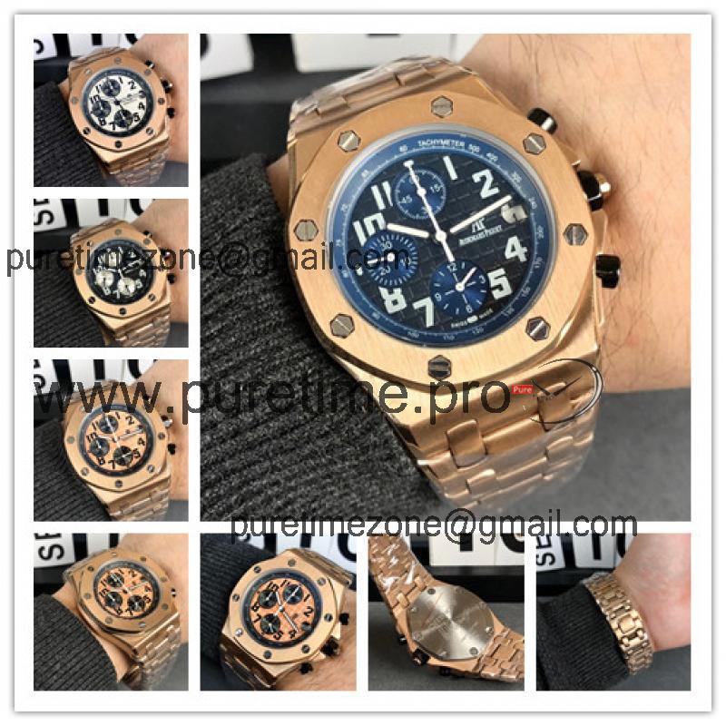 Replica  Royal Oak  Japan VK Quartz chronograph Mens Watch Blue Dial Rose Gold  B  E119