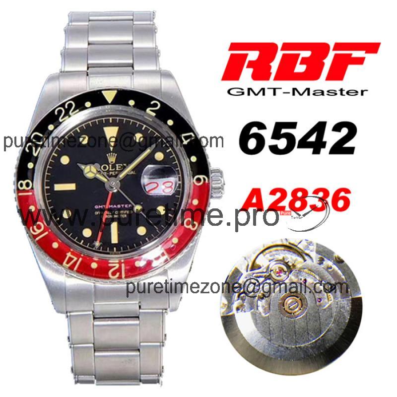 RBF GMT-Master II  6542 A2836 Automatic Watch Cola Plexiglas Beze Black Dial Stainless Steel Bracelet Best Edition