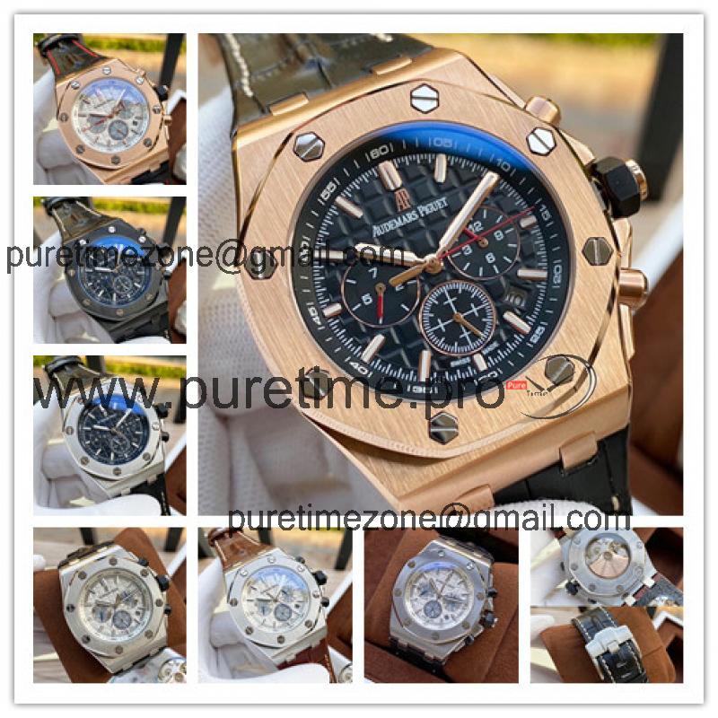 Replica Royal Oak Offshore A21J Automatic Movement Mens Watch Black   Dial Leather Strap  E142