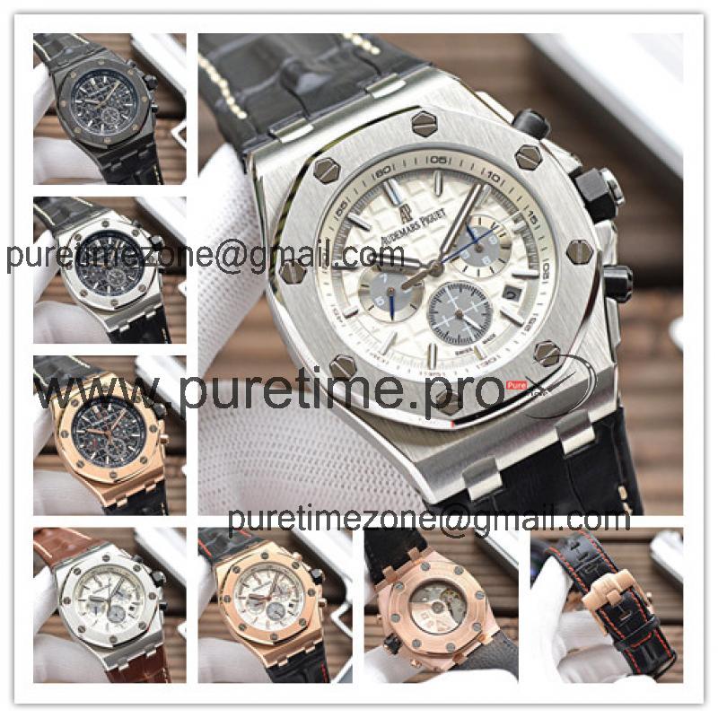 Replica Royal Oak  A21J Automatic Movement Mens Watch White  Dial Leather Strap  E143