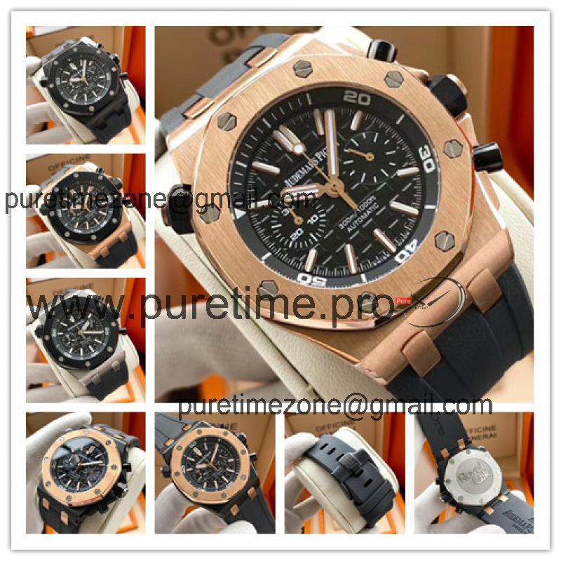 Replica  Royal Oak Japan Quartz chronograph  Movement Mens Watch  Black  Dial Rubber Strap  A E153