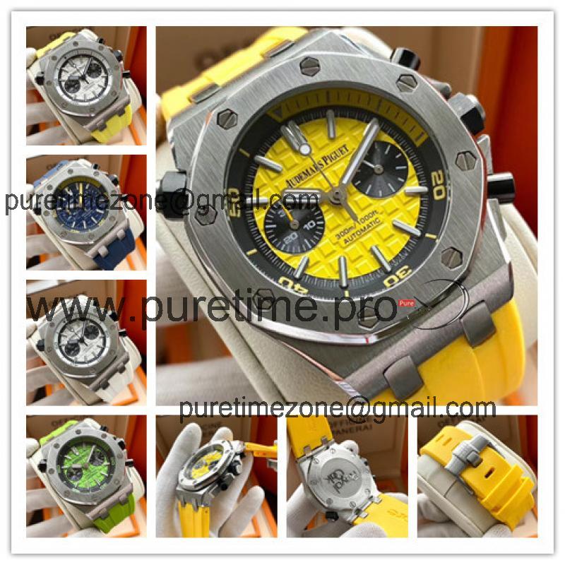 Replica  Royal Oak Japan VK Quartz chronograph  Movement Mens Watch Yellow  Dial Rubber Strap  B  E153