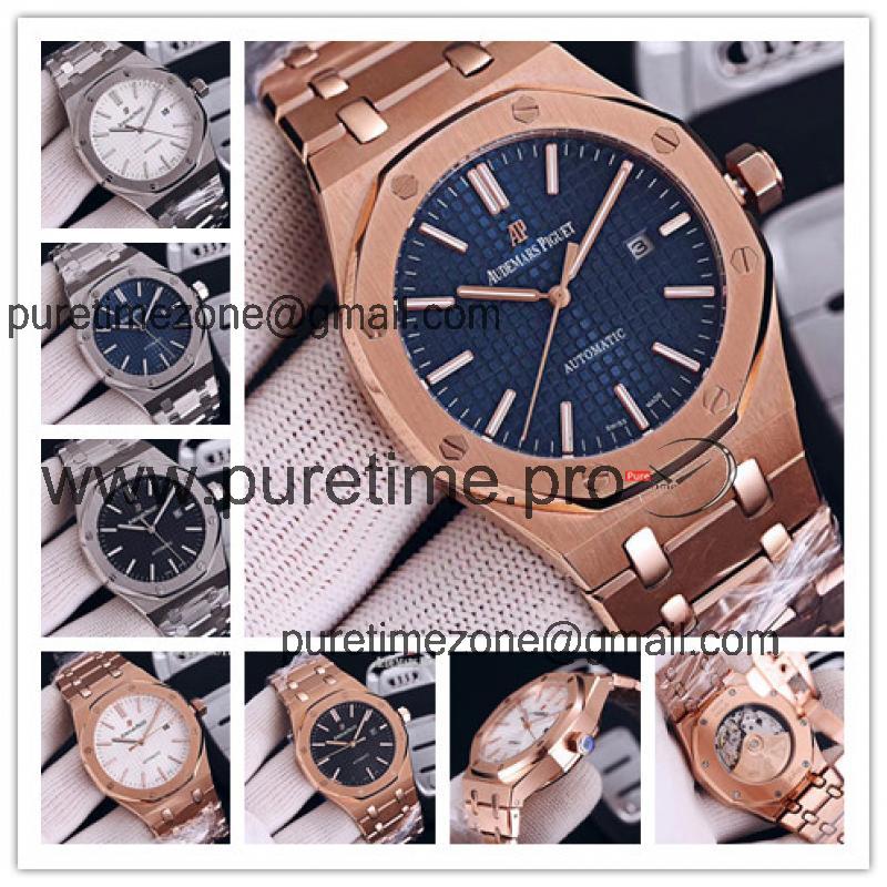 Replica Royal Oak  Miyota A8215 Automatic Movement Mens Watch Blue Dial Rose Gold E154