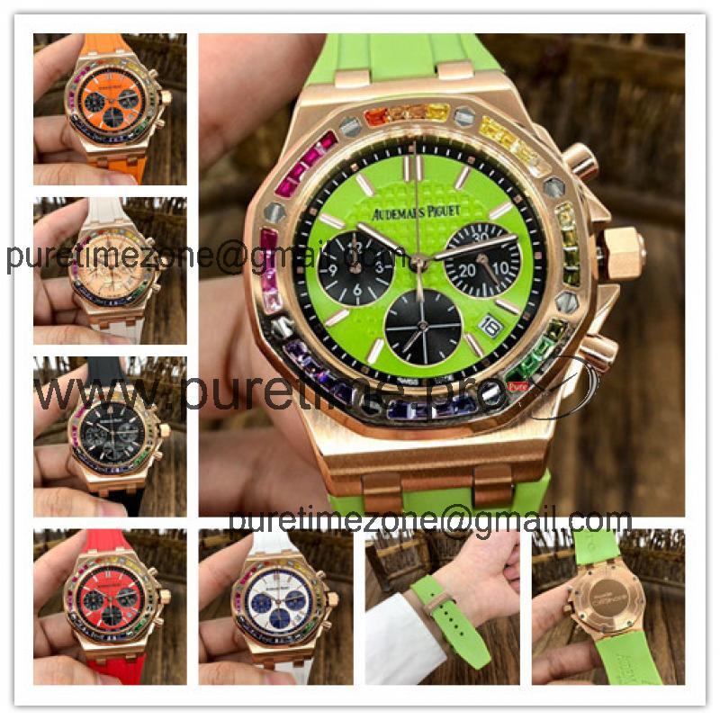 Replica  Royal Oak Offshore Japan Quartz chronograph  Movement Womens  Watch Green Dial Rubber Strap  A E155