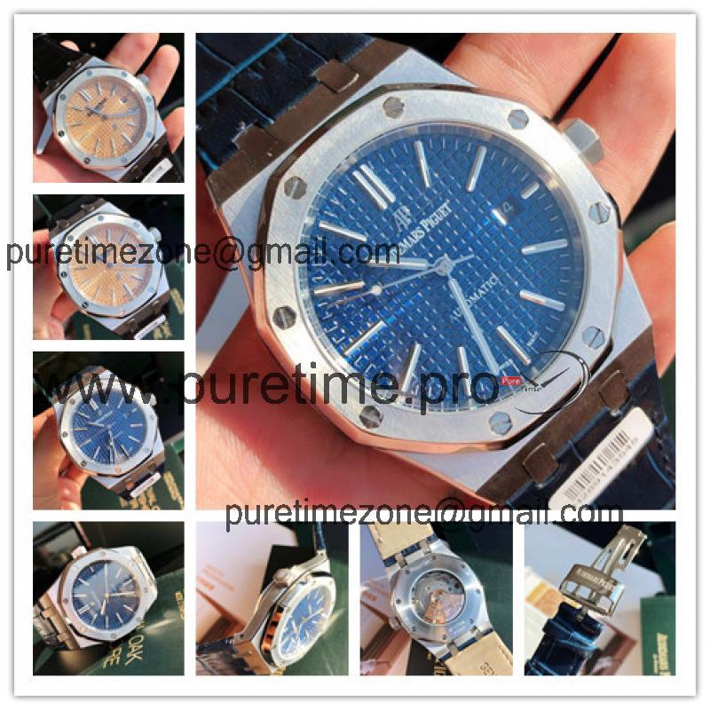 Replica Royal Oak  Miyota A8215 Automatic Movement Mens Watch Blue  Dial Leather Strap B E159