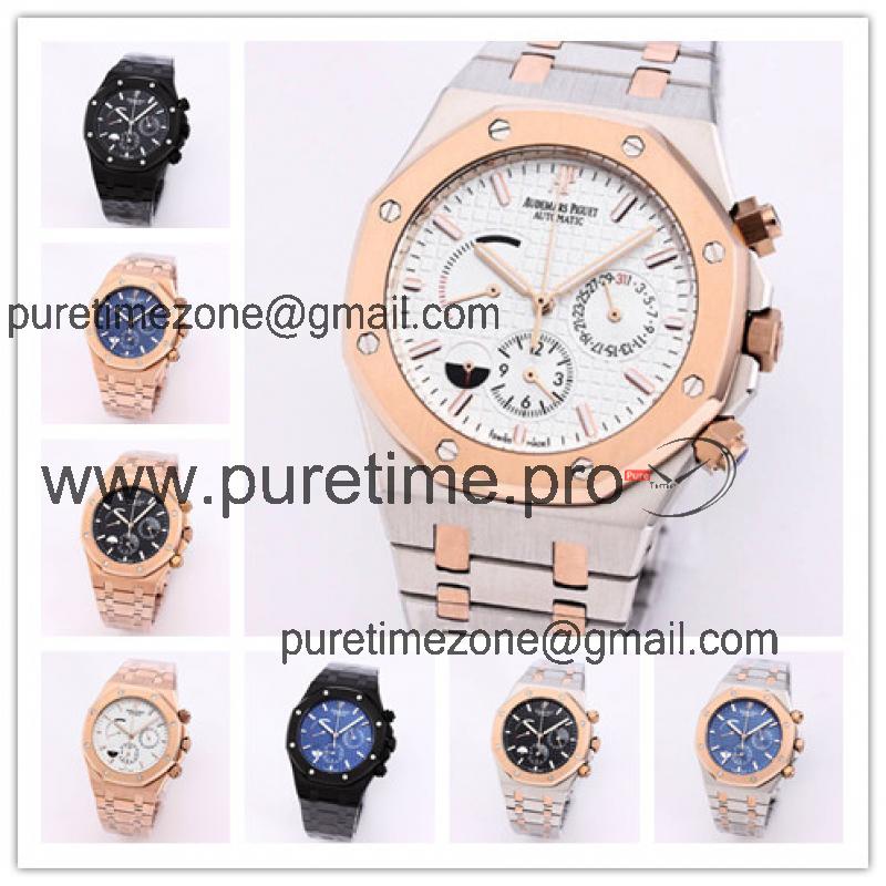 Replica  Royal Oak Japan Quartz chronograph  Movement Mens Watch White Dial Two Tone Rose Gold A E171