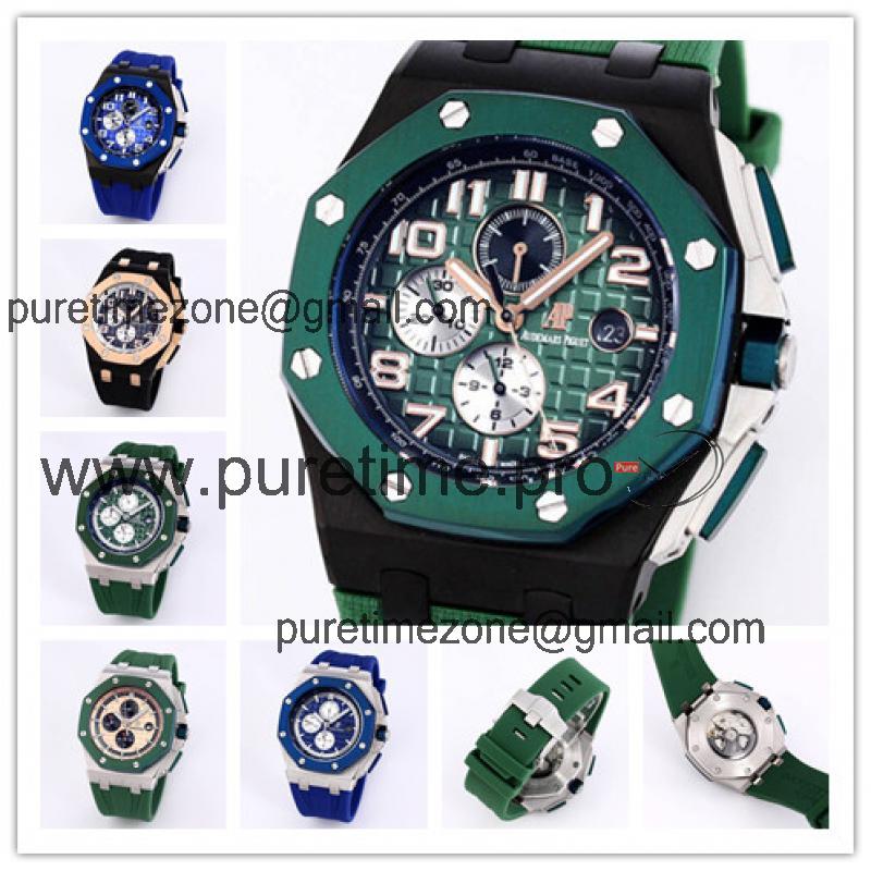 Replica Royal Oak  A21J  Automatic Movement Mens Watch  Green White Dial Rubber Strap  E172