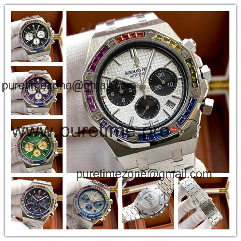 Replica  Royal Oak Japan Quartz chronograph  Movement Mens Watch White Dial Stainless steel A E173