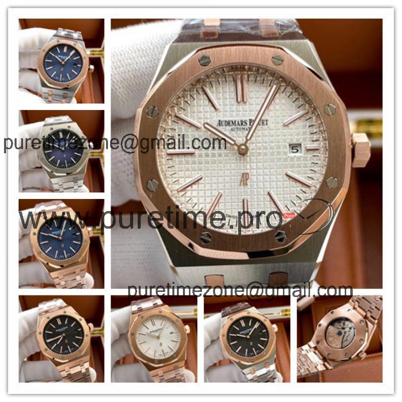 Replica Royal Oak  A21J  Automatic Movement Mens Watch White Dial Two Tone Rose Gold E174