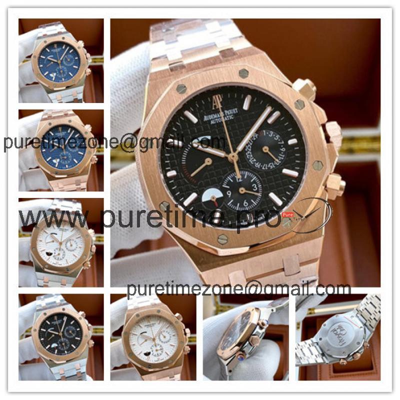 Replica  Royal Oak Japan Quartz chronograph  Movement Mens Watch  Black Dial Rose Gold A E175