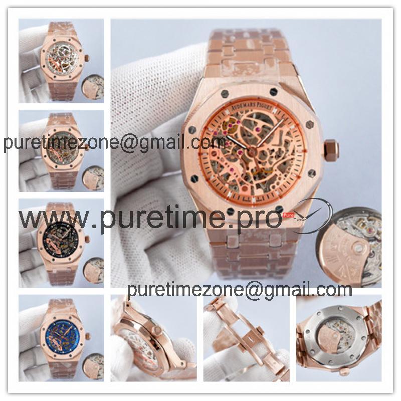 Replica Royal Oak  A21J  Automatic Movement Mens Watch Skeleton Dial Rose Gold D  E199