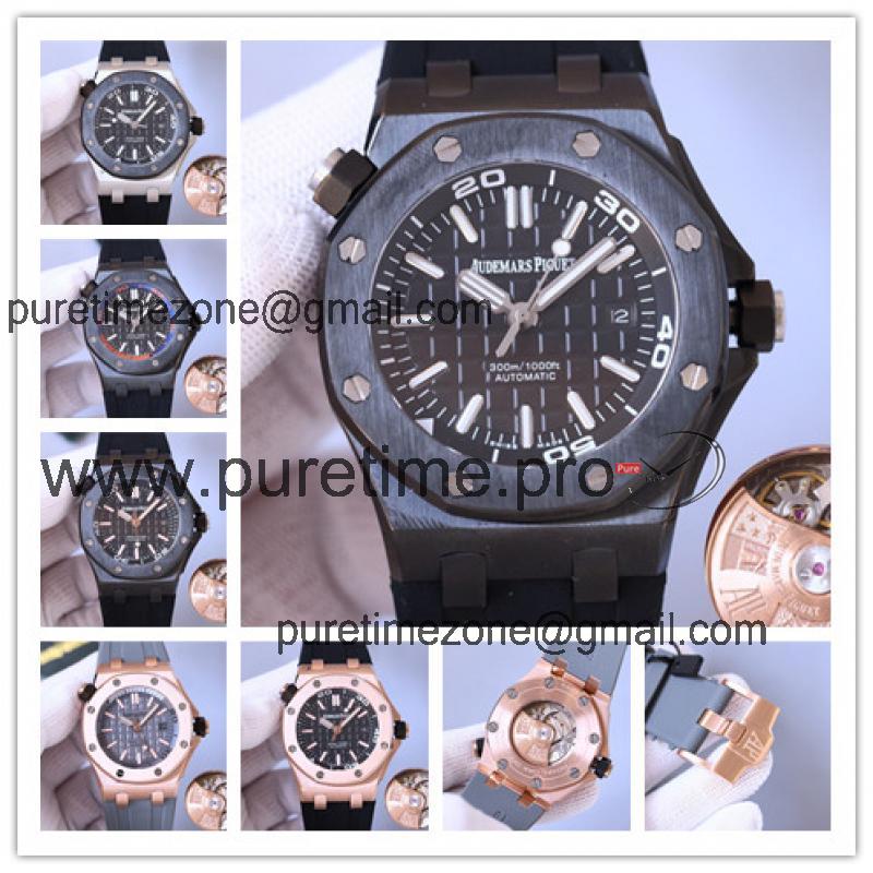 Replica Royal Oak  A21J  Automatic Movement Mens Watch Black Dial Rubber Strap A E205