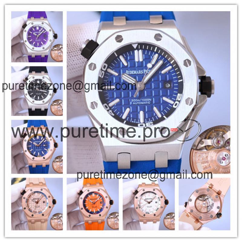 Replica Royal Oak  A21J  Automatic Movement Mens Watch Blue Dial Rubber Strap B E205