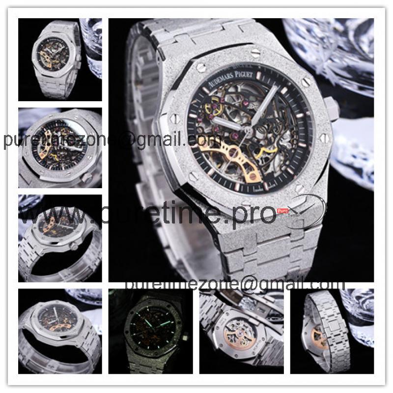 Replica Royal Oak  A21J  Automatic Movement Mens Watch Skeleton Dial Frosted Gold Strap  E208