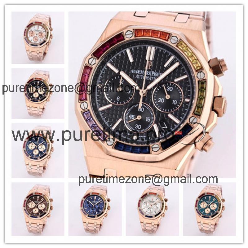 Replica  Royal Oak Japan  Quartz chronograph  Movement Mens Watch  Black Dial  Rose  Gold B A01