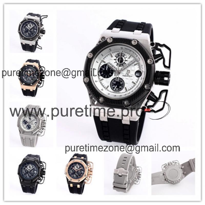 Replica  Royal Oak Japan  Quartz chronograph  Movement Mens Watch White Dial Rubber Strap A02