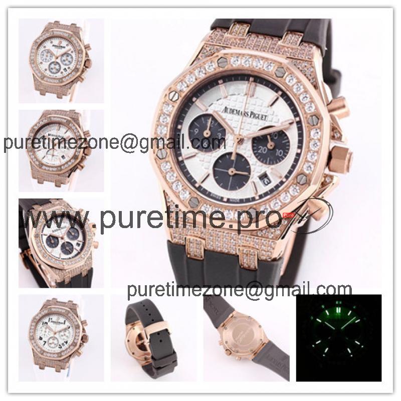 Replica  Royal Oak Japan Quartz chronograph Movement Womens Watch White Dial Rubber Strap A A04