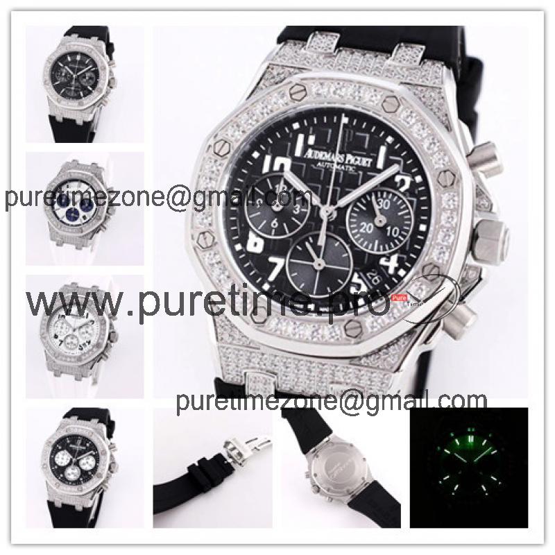 Replica  Royal Oak Japan Quartz chronograph Movement Womens Watch Black Dial Rubber Strap B A04