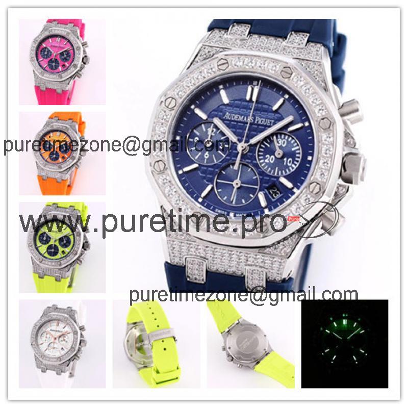 Replica  Royal Oak Japan Quartz chronograph Movement Womens Watch Blue Dial Rubber Strap C A04